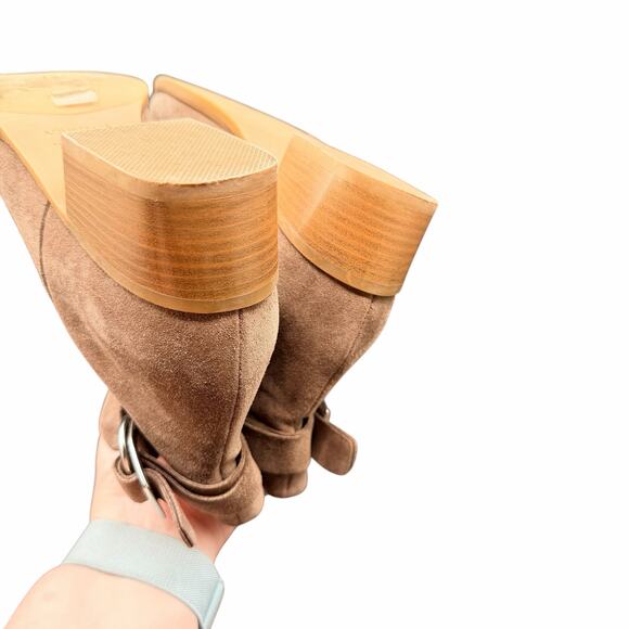 Aquatalia Faria Taupe Suede Buckle Ankle Boots 9.5 Waterproof Low Heel - Picture 5 of 11